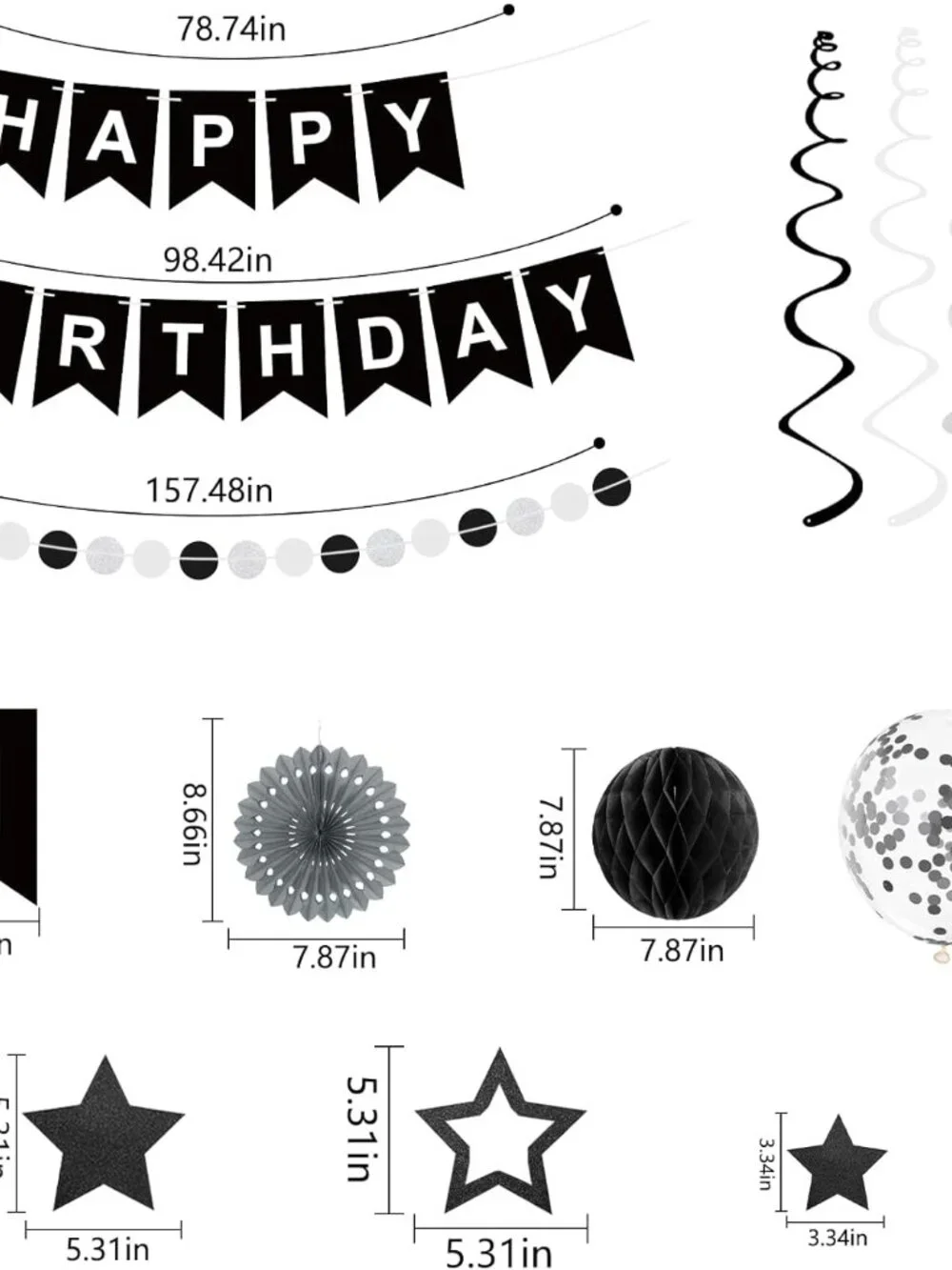 Black Silver White Birthday Party Decorations Kit Balloons Banner Adult Decor